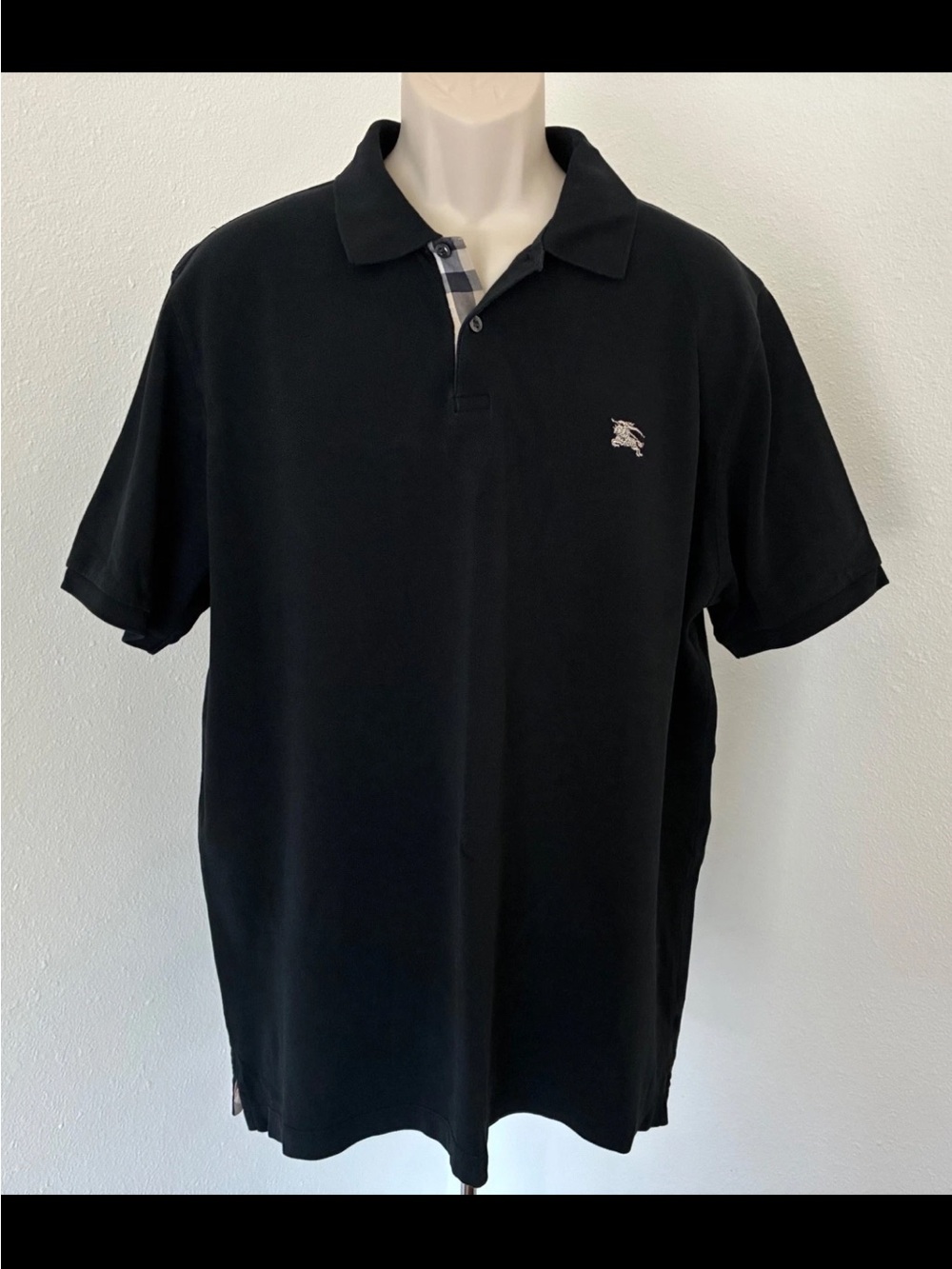 Burberry Mens Black Polo Golf Shirt Casual Top 3/4 Button Short Sleeve Sz XXL
